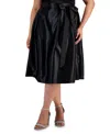 ALEX EVENINGS PLUS SIZE BELTED SATIN A-LINE MIDI SKIRT