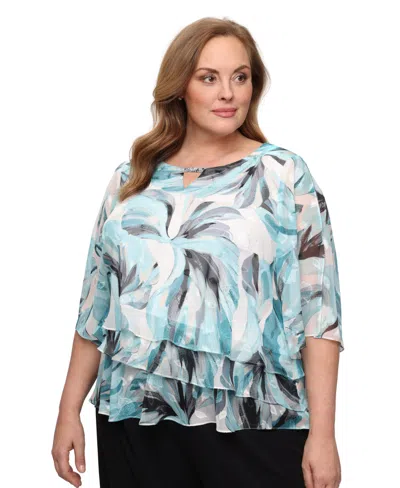 Alex Evenings Plus Size Boat Neck 3/4-length-sleeve Top In Multi