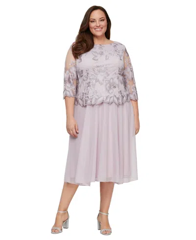 Alex Evenings Plus Size Boat Neck Midi Dress In Pink