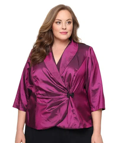 Alex Evenings Plus Size Collar Detail Back Zipper Blouse In Purple