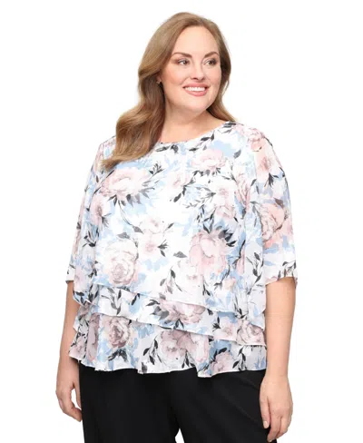 Alex Evenings Plus Size Crew Neck Top In Blue
