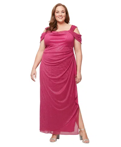 ALEX EVENINGS PLUS SIZE DRAPED COLD-SHOULDER DRESS