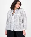 Alex Evenings Plus Size Drizzle-printed Zip Evening Jacket
