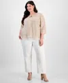 Alex Evenings Plus Size Embellished 3/4-sleeve Jacket & Sleeveless Top Set In Taupe