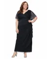 Alex Evenings Plus Size Embellished-sleeve Draped Chiffon Gown In Black