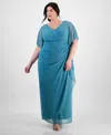 Alex Evenings Plus Size Embellished-sleeve Draped Chiffon Gown In Teal