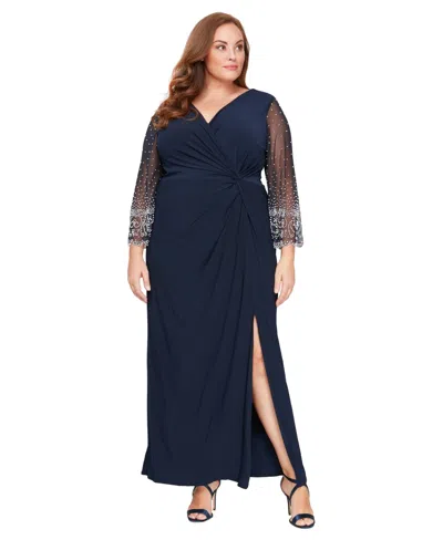Alex Evenings Plus Size Embellished V-neck Dress In Blue