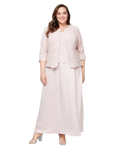 Alex Evenings Plus Size Embroidered Jacket & Ball Gown In White