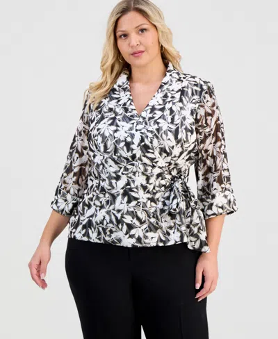 Alex Evenings Plus Size Foil Burnout 3/4-sleeve Top In Multi