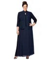 Alex Evenings Mock Two-piece Gown With Jacket In Navy