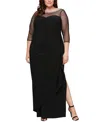 Alex Evenings Illusion Sleeve Side Ruched Gown In Black