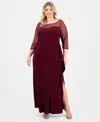 Alex Evenings Plus Size Illusion-trim Ruffled Gown In Purple