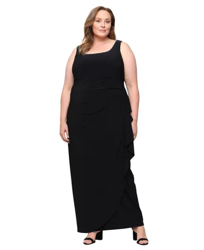 Alex Evenings Plus Size Jacket And Scoop Neck Ball Gown, 2-piece Set In Black