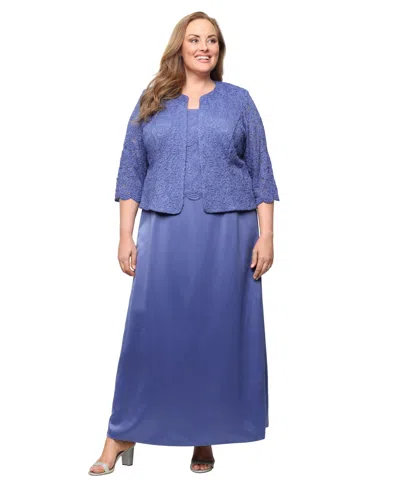 Alex Evenings Embroidered Lace Mock Two-piece Gown With Jacket In Blue