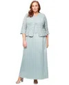 Alex Evenings Embroidered Lace Mock Two-piece Gown With Jacket In Blue