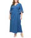 Alex Evenings Plus Size Long 3/4-sleeve Stretch Crepe Column A-line Dress In Multi