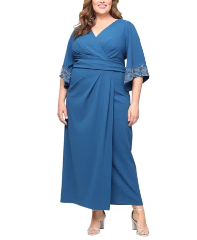 Alex Evenings Plus Size Long 3/4-sleeve Stretch Crepe Column A-line Dress In Multi