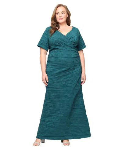 ALEX EVENINGS PLUS SIZE LONG CRINKLE STRETCH TAFFETA DRESS