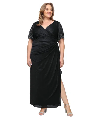 Alex Evenings Plus Size Long Empire Waist V-neck Gown In Black