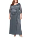 Alex Evenings Glitter Portrait Collar Gown In Gray