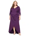 Alex Evenings Plus Size Long Stretch Scuba Crepe Dress In Purple