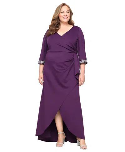 ALEX EVENINGS PLUS SIZE LONG STRETCH SCUBA CREPE DRESS