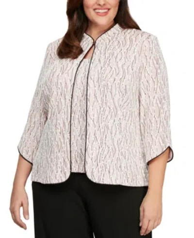 Alex Evenings Plus Size Mandarin-collar Jacket & Top Set In Pink