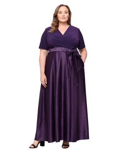 Alex Evenings Plus Size Matte Jersey V-neck Ball Gown In Purple