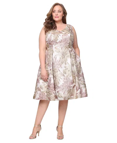 Alex Evenings Plus Size Metallic Jacquard A-line Dress In Brown