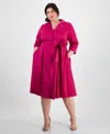 Alex Evenings Plus Size Notched Collar 3/4-sleeve Shirtdress In Magenta