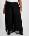 Alex Evenings Pleated Wide Leg Chiffon Pants In Black
