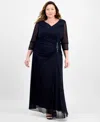 Alex Evenings Plus Size Portrait-collar Side-ruched A-line Dress