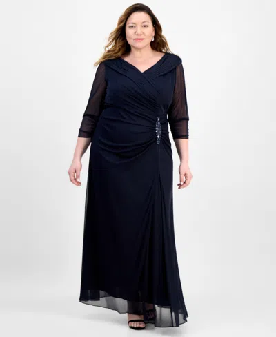 Alex Evenings Plus Size Portrait-collar Side-ruched A-line Dress