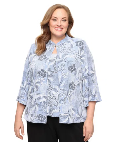Alex Evenings Plus Size Printed Mandarin Neck Jacket And Top, 2-piece Set In Purple