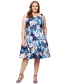 Alex Evenings Plus Size Printed V-neck Sleeveless Dress In Burgundy