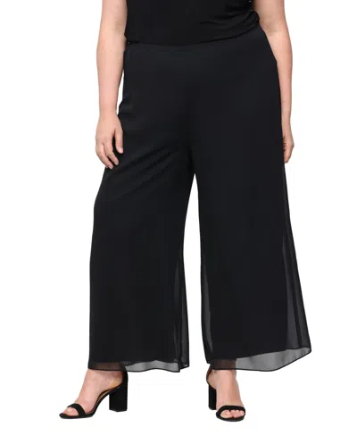 Alex Evenings Plus Size Pull-on Chiffon Pants In Black