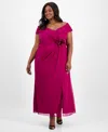 Alex Evenings Plus Size Rosette-trim Slit-front A-line Dress In Magenta