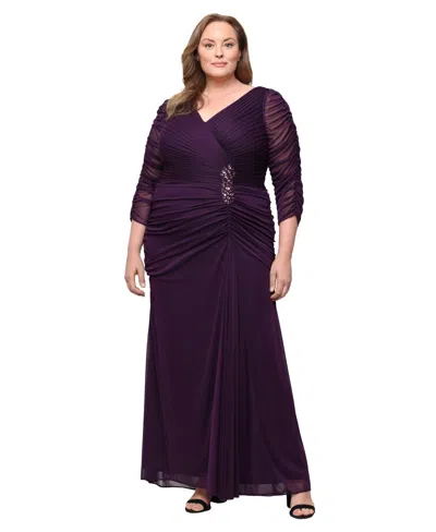 Alex Evenings Plus Size Ruched Detail Ball Gown In Purple