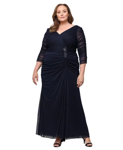 Alex Evenings Plus Size Ruched Detail Ball Gown In Blue