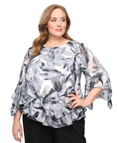 Alex Evenings Plus Size Scoop Neck Bell-sleeve Blouse In Multi
