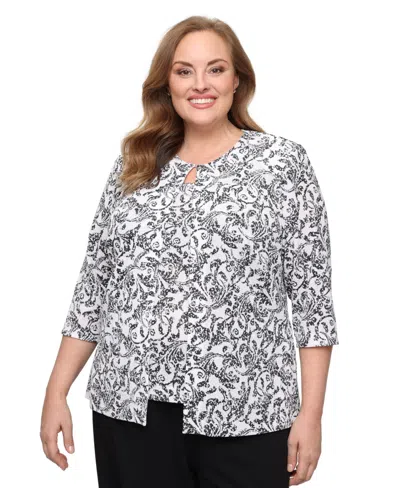 Alex Evenings Plus Size Scoop Neck Top & 3/4-sleeve Jacket, 2-piece Set In Black