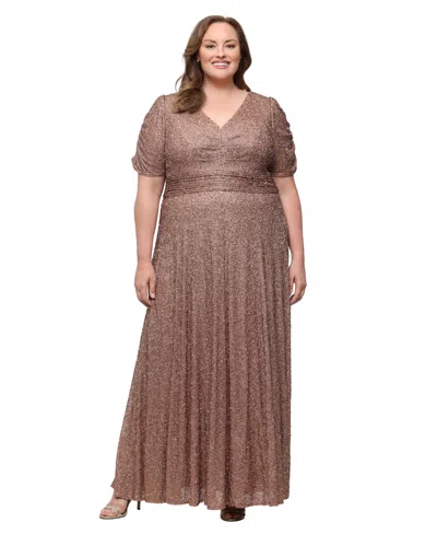 Alex Evenings Plus Size Sequin A-line V-neck Dress In Brown