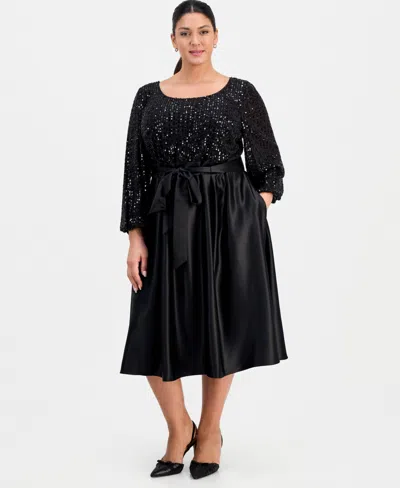 Alex Evenings Plus Size Sequin-bodice Midi Dress In Black