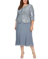 Alex Evenings 4962675 Short Plus Size Tea Length Mother Of The Bride Sequin Jacket Dress In Steel Blue