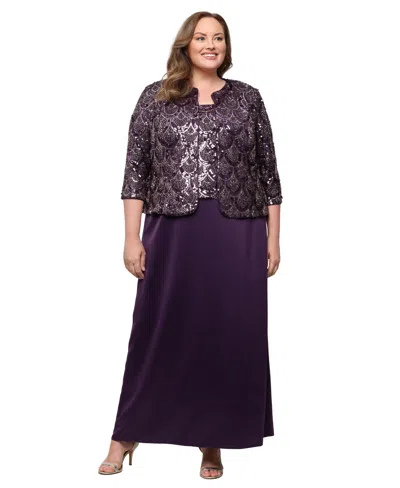 Alex Evenings Plus Size Sequin Mother Of The Bride Scoop Neck Dress And Jacket In Deep Plum