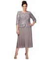 Alex Evenings Plus Size Sequined Chiffon Dress And Jacket In Pewter Frost
