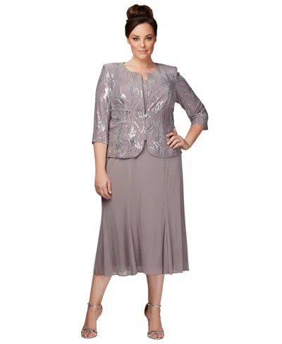Alex Evenings Plus Size Sequined Chiffon Dress And Jacket In Pewter