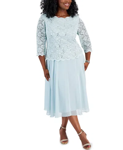 Alex Evenings Sequined Lace Contrast Dress In Fresh Mint
