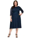 Alex Evenings Plus Size Sequined Lace A-line Dress In Navy