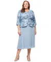 Alex Evenings Plus Size Sequinned Jacket & Tea-length Dress In Dusty Blue